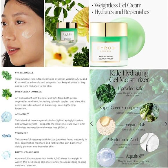 NIB Byroe New York Kale Hydrating Gel Moisturizer Lightweight Gel Cream Vegan - Picture 4 of 12